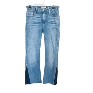 FRAME Le Pixie Crop Mini Boot Jeans Petite SZ 25 Fringe Hem Two Tone Boho Hippie